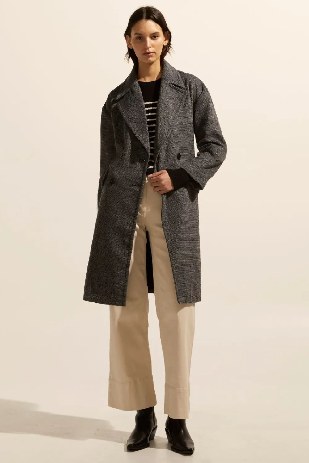zoe kratzmann Pillar Coat-Black Mini Check|Women Coats