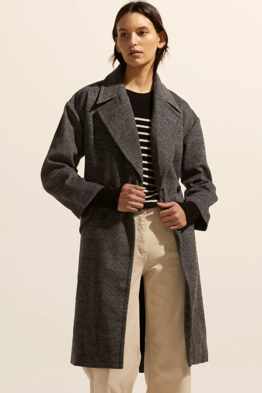 zoe kratzmann Pillar Coat-Black Mini Check|Women Coats