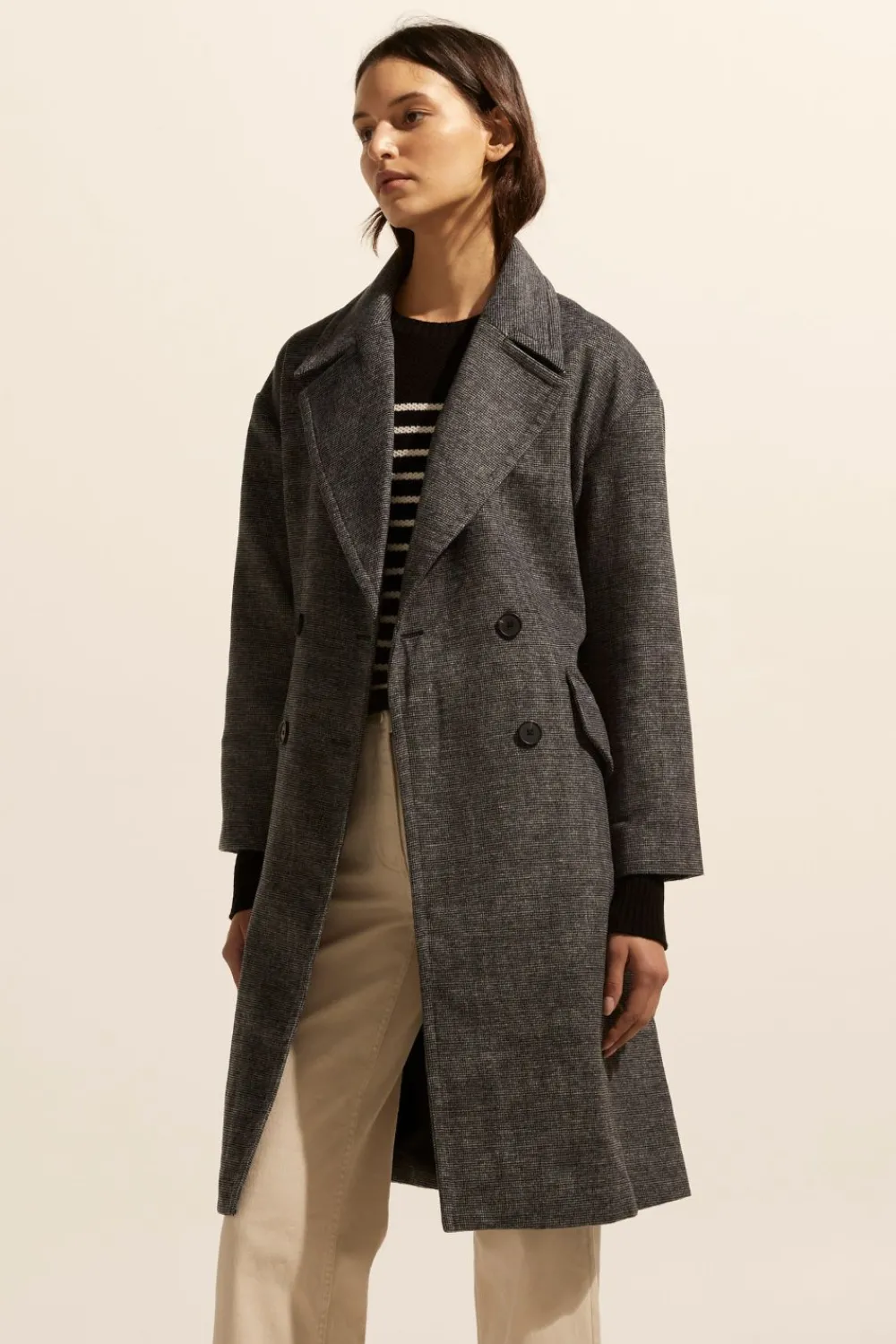 zoe kratzmann Pillar Coat-Black Mini Check|Women Coats